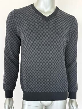 Louis Vuitton black checherboard Damien print wool men  sweater size M Authentic